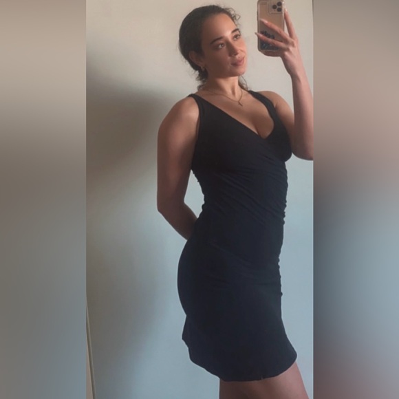 Vintage Y2K Ralph Lauren Blue Label Sleeveless V Neck Wrap Black Mini Dress - Picture 11 of 11